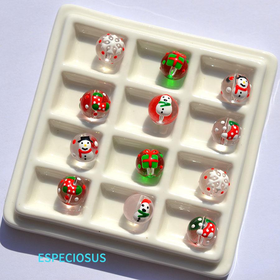 12MM彩色画油圣诞玻璃圆珠子配件
