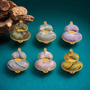 双面雾金色仿宋锦立体双孔葫芦国风饰品挂饰挂件diy配件手工吊坠