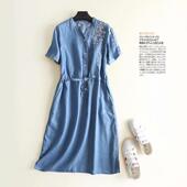 宽松修身 天丝牛仔连衣裙女2018新款 V领薄款 韩版 显瘦收腰a字裙 夏季