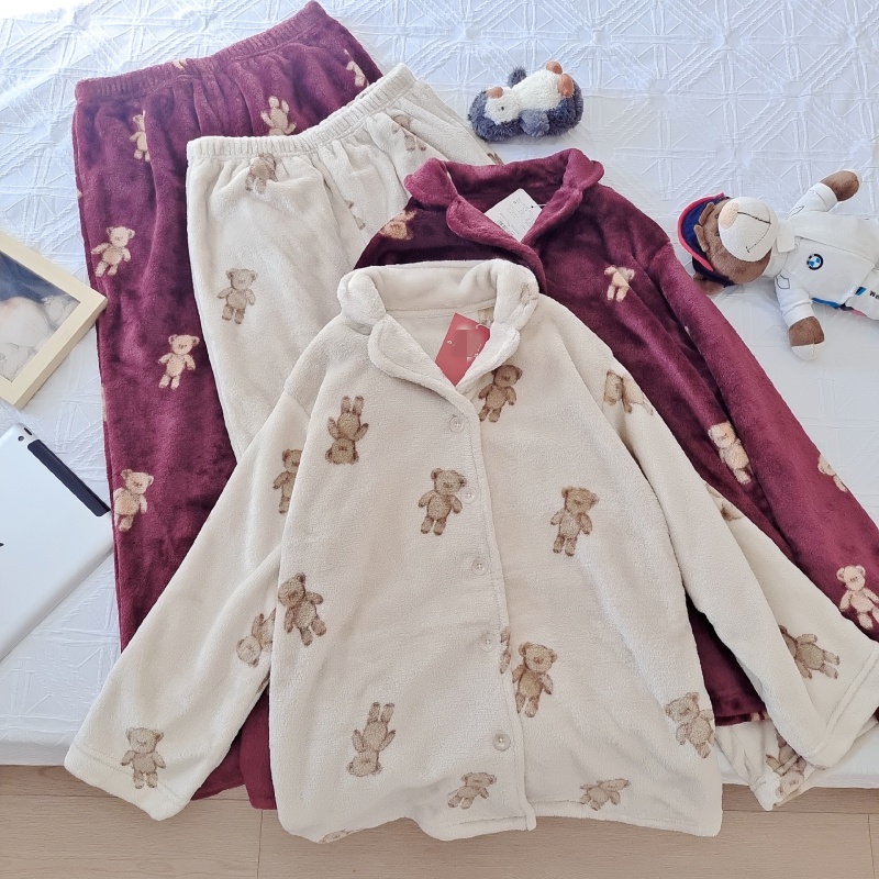 奶fufu小熊法兰绒睡衣！日单tutu秋冬女士保暖必入！软糯亲肤包邮