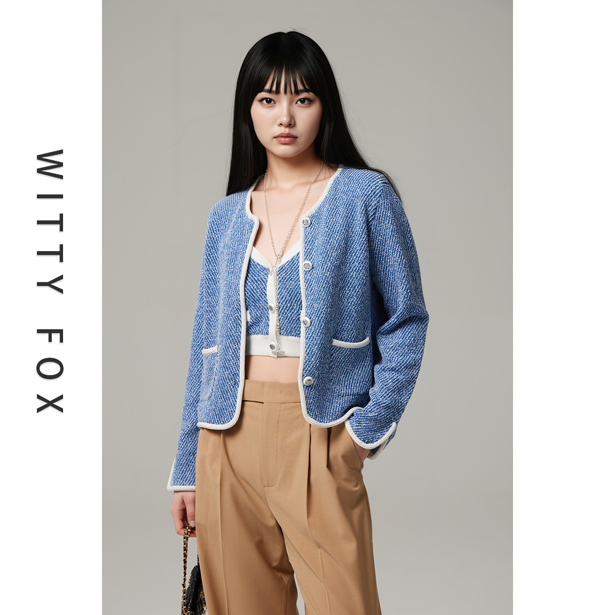 WITTYFOX小香风针织开衫外套背心