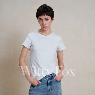 春夏新款 FOX十字交叠设计感T恤女高弹罗纹显瘦小圆领打底衫 WITTY