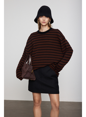 WITTYFOX高阶时髦德国扬子羊毛M1u风复古条纹长袖针织打底衫开衫