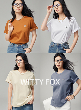 WITTYFOX经典升级奢感80支双面液氨丝光棉小狐狸宽松短袖T恤女夏