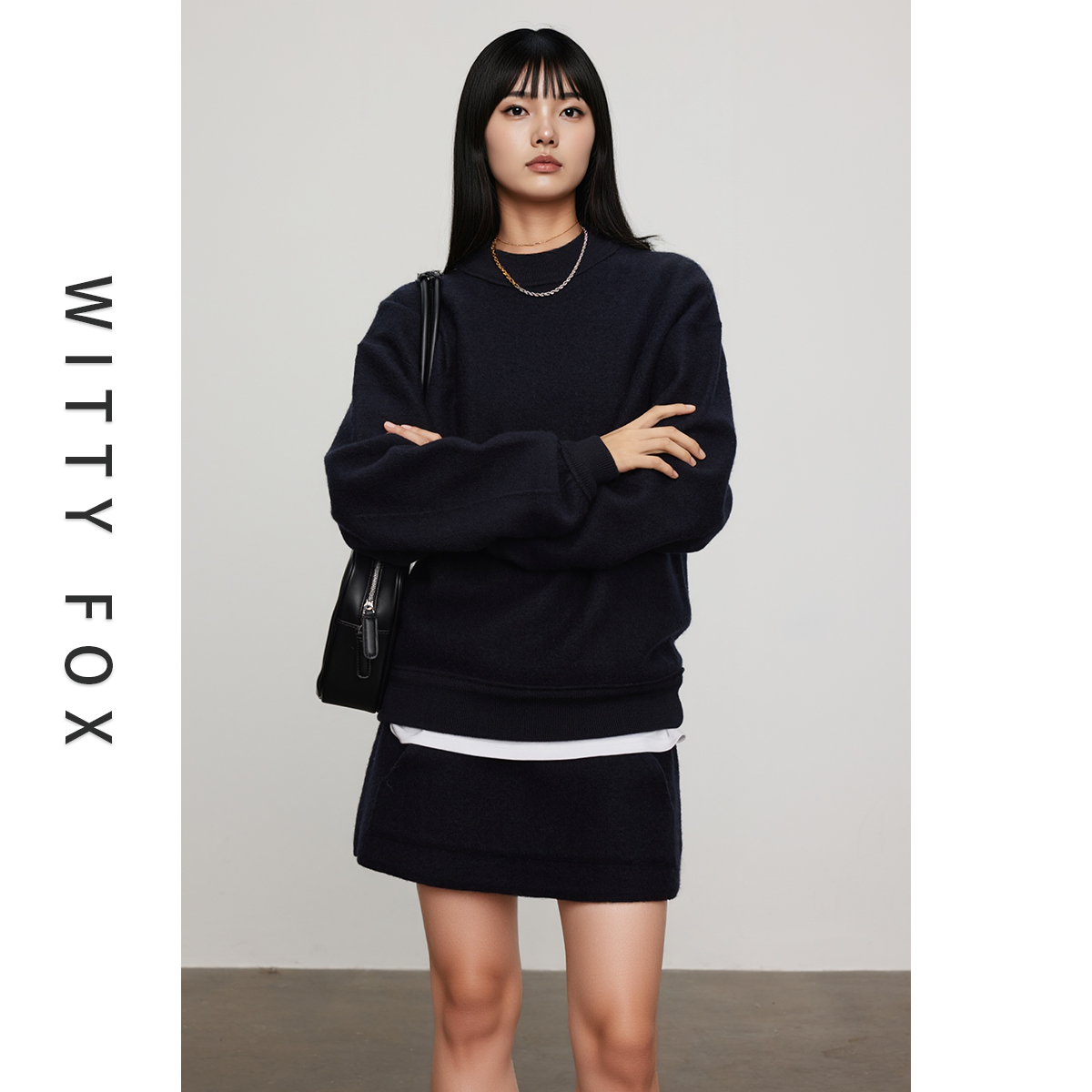 WITTYFOX强缩羊毛圆领针织卫衣