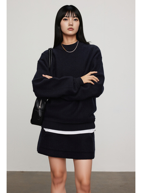 WITTYFOX时髦经典强缩100%chao细美利奴羊毛挺括针织毛衣卫衣半裙