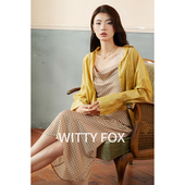 WITTYFOX限量斜裁真丝千鸟格印花缎面荡领吊带连衣裙女夏桑蚕丝裙