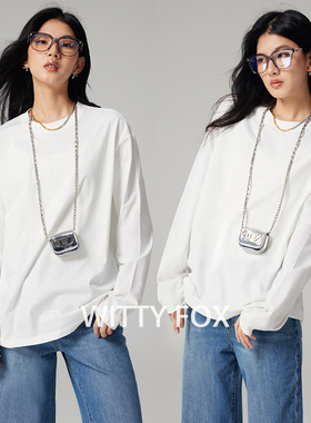 WITTYFOX叠穿神T经典百搭四季可穿白色纯棉圆领T恤女长短袖打底衫