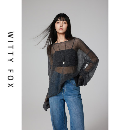 WITTYFOX一字领马海毛罩衫针织衫