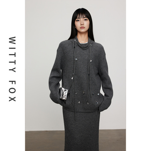 WITTYFOX奢贵温暖牦牛绒复古老钱风时髦廓形手工钉珠毛衣外套套装