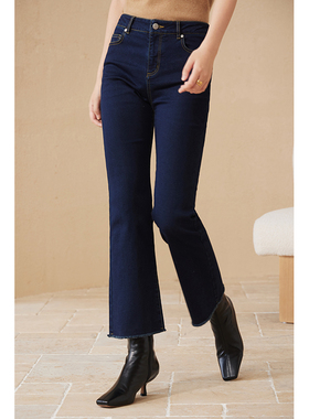 WITTYFOX蓄热保暖日本进口发热牛仔裤女冬加绒微喇叭裤牛仔小黑裤