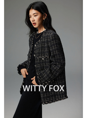 WITTYFOX限量意大利进口经典黑色弯刀袖羊毛小香外套女