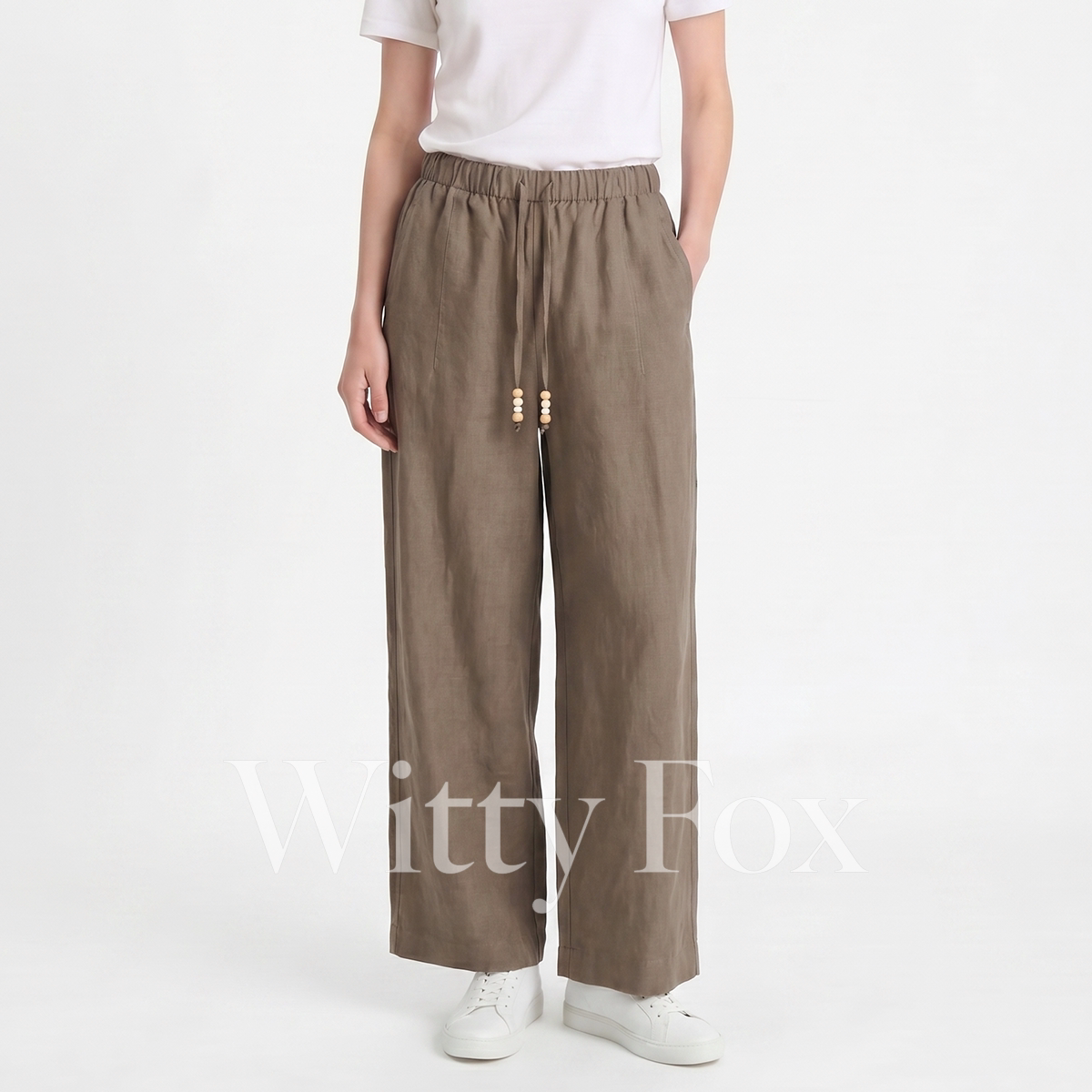 亚麻莱赛尔休闲直筒阔腿裤女