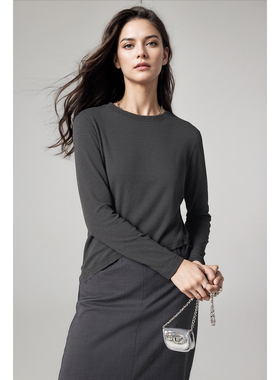 WITTYFOX18针精细羊毛女针织衫轻薄圆领长袖宽松上衣2025秋季新款