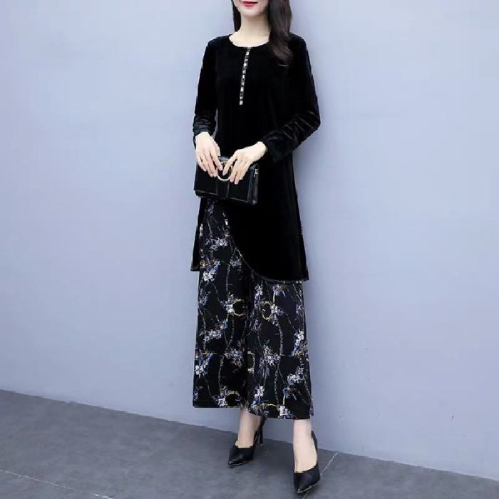 韓國絨套裝女初秋時尚寬鬆大碼女裝氣顯瘦闊腿褲兩件套