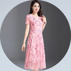 Middle aged women's summer new dress noble mother summer dress belly skirt long foreign style clothes