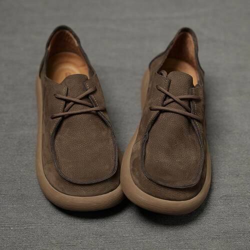 真皮圆头系带休闲皮鞋