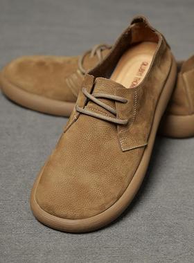 新款真皮男鞋宽脚大头鞋百搭男款商务休闲皮鞋手工软皮软底爸爸鞋