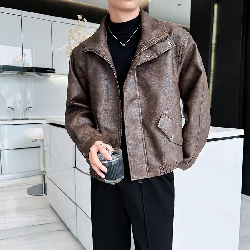 2025秋冬新款男士店主风痞帅皮衣百搭帅气外套7911P165加绒175,男装皮衣,星座615（原A358-1）