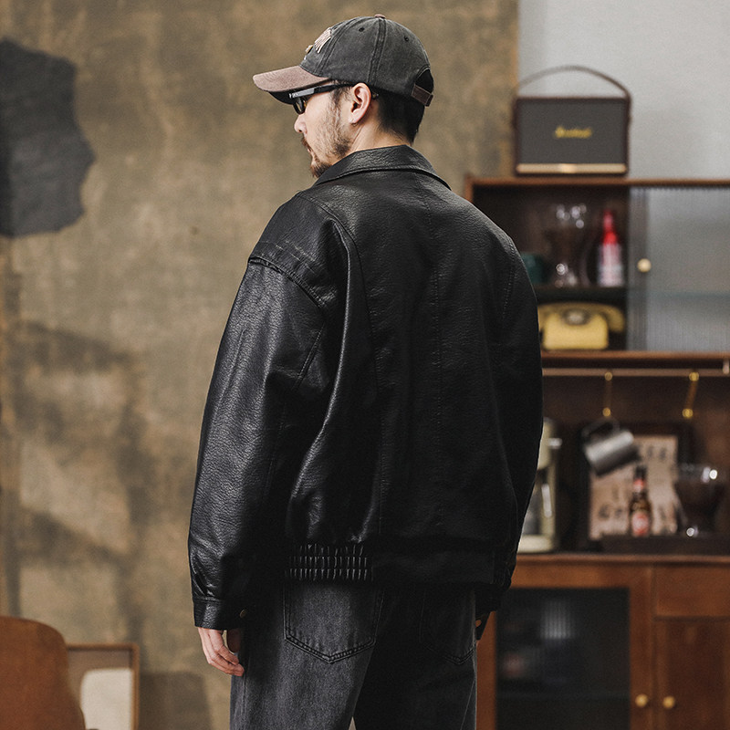 日系复古皮衣外套男春秋美式皮夹克宽松潮牌机车服上衣7806P155,男装夹克,星座615（原A358-1）