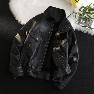 冬加绒皮衣外套男机车服痞帅棉服皮夹克 PY7806 加绒P165常规155图片