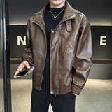 2025秋季男士店主风防风pu皮衣外套宽松上衣8118P118加绒128，男装皮衣，星座615（原A358-1）