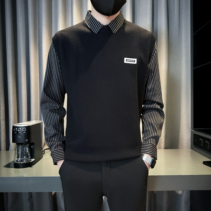 2025秋冬季新款店主风高端奢侈针织假两件毛衣韩版打底6012P88，男装T恤，星座615（原A358-1）