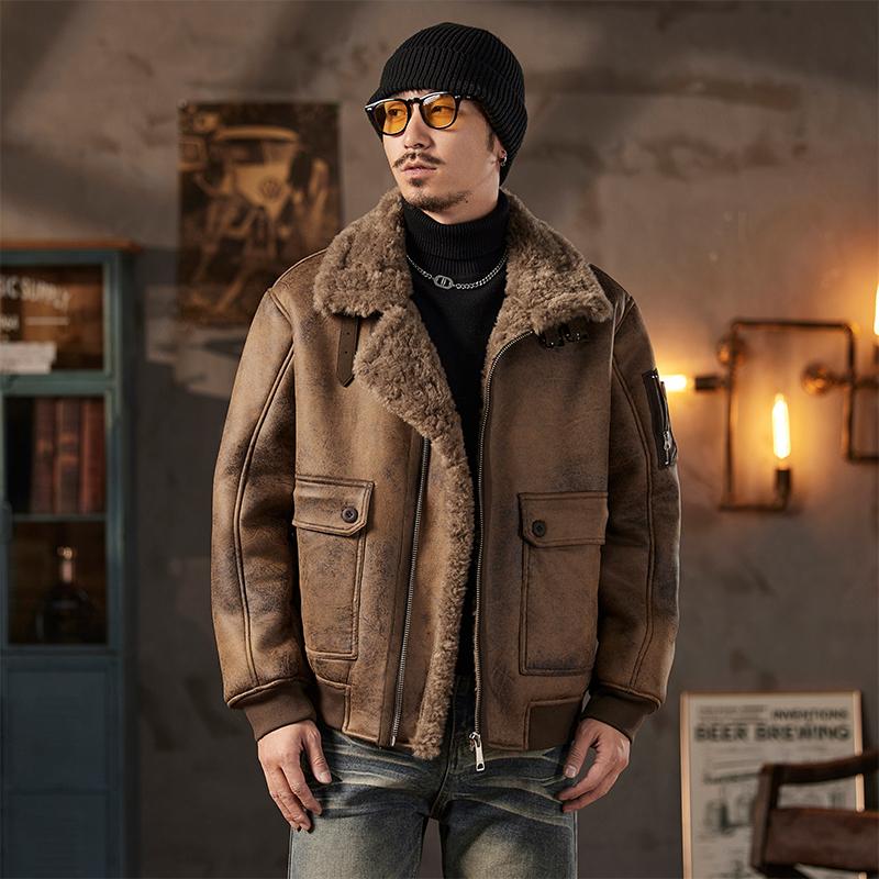 2025秋冬新款皮毛一体男士潮牌百搭帅气外套加厚8831P200，男装夹克，星座615（原A358-1）