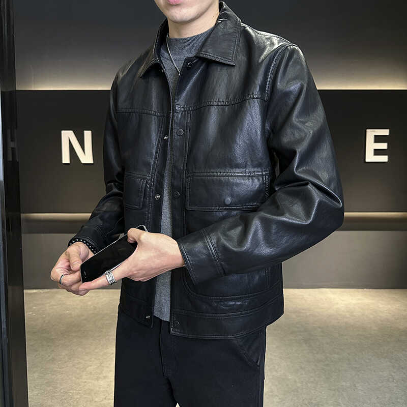 2025新款店主风男士外套潮流春秋季pu翻领皮衣6903P130,男装皮衣,星座615（原A358-1）