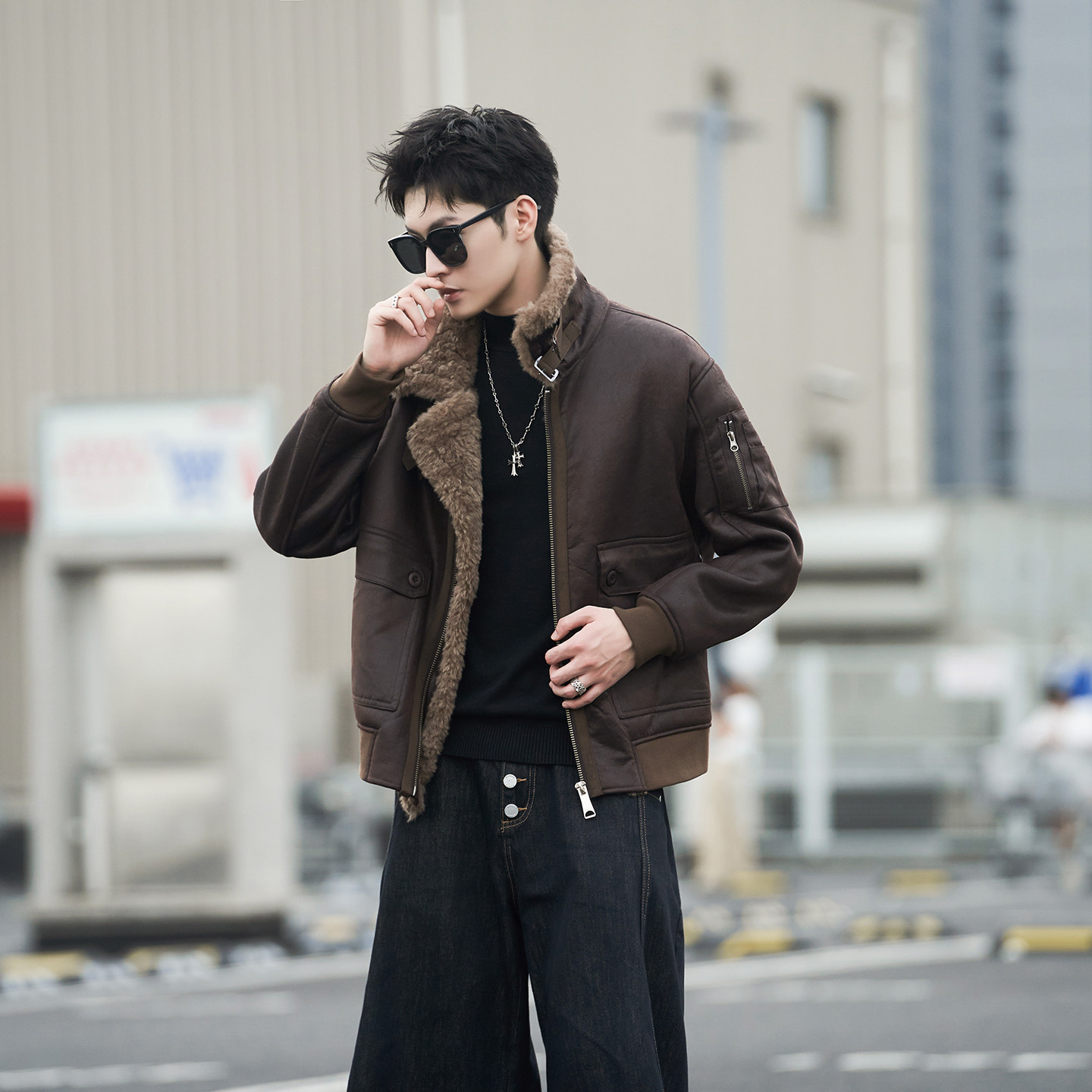 2025秋冬新款皮毛一体男士潮牌百搭帅气外套加厚8831P200,女装短外套,星座615（原A358-1）