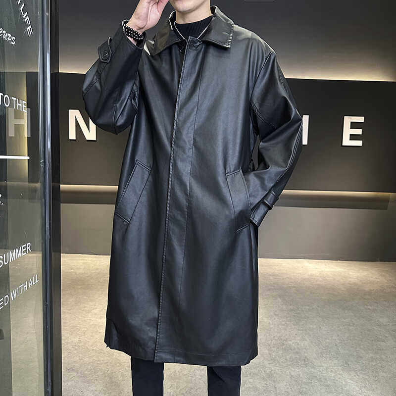木木2025秋冬男士长款休闲皮风衣保暖防水pu翻领皮衣7711p288,男装风衣,星座615（原A358-1）