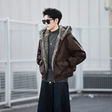 新款毛领皮衣男加绒加厚连帽皮夹克外套保暖6166P200，男装夹克，星座615（原A358-1）