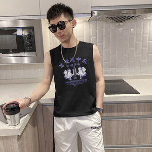夏季薄款无袖T恤潮流男汗背心潮牌外穿坎肩纯棉百搭宽松T008 P25图片