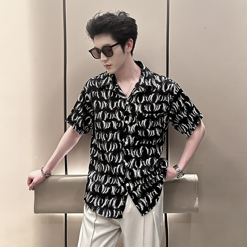 2025新款社会小伙男士时尚潮流百搭短袖衬衫8820-1P38,男装T恤,星座615（原A358-1）