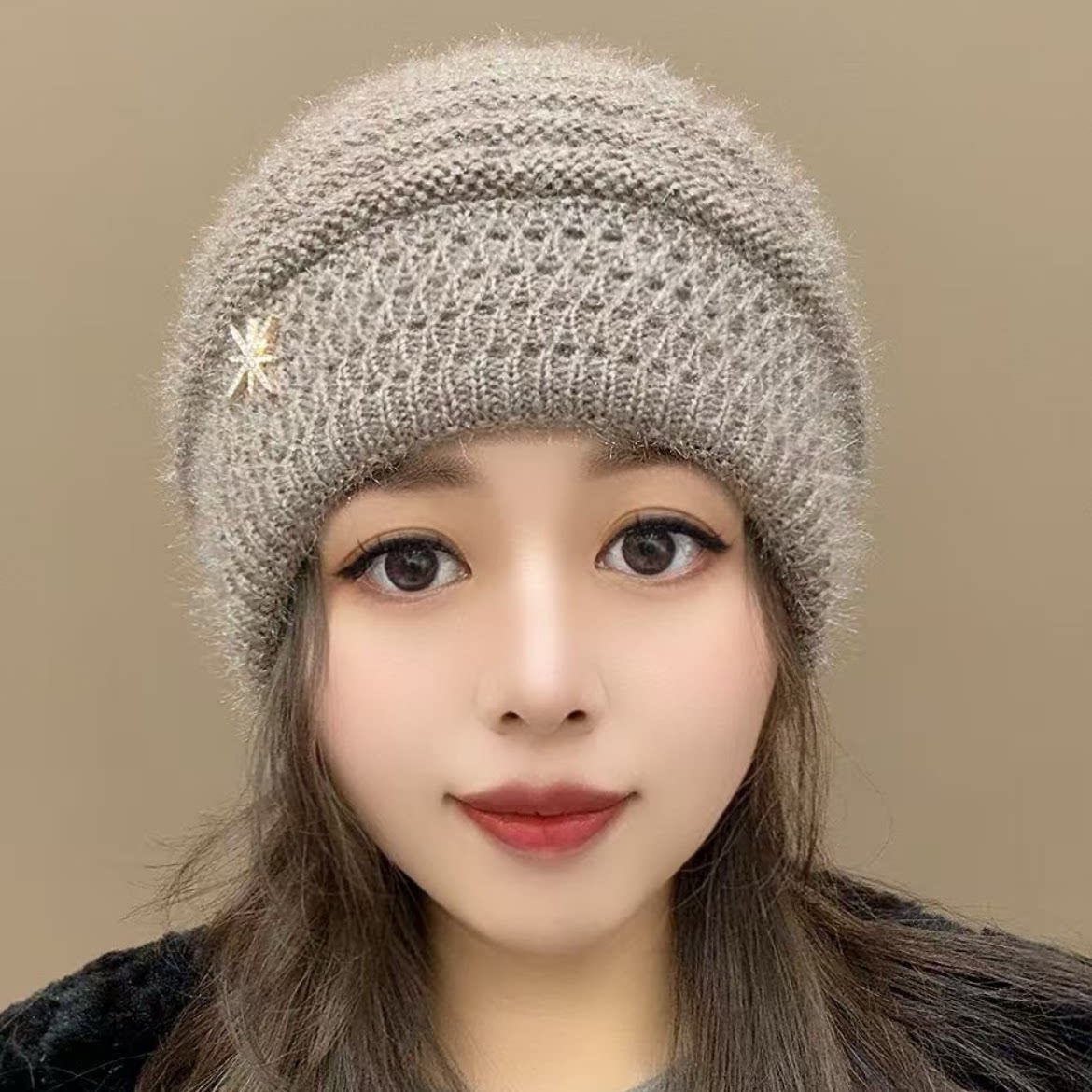 冬季新款针织帽子时尚潮流中年女帽双层加厚保暖妈妈洋气毛线帽女