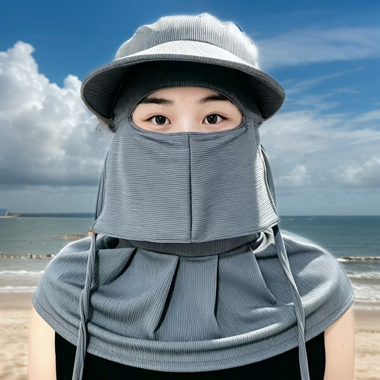 全脸防护遮脸一体护颈太阳帽女夏骑车面罩户外工作干活防晒防尘帽
