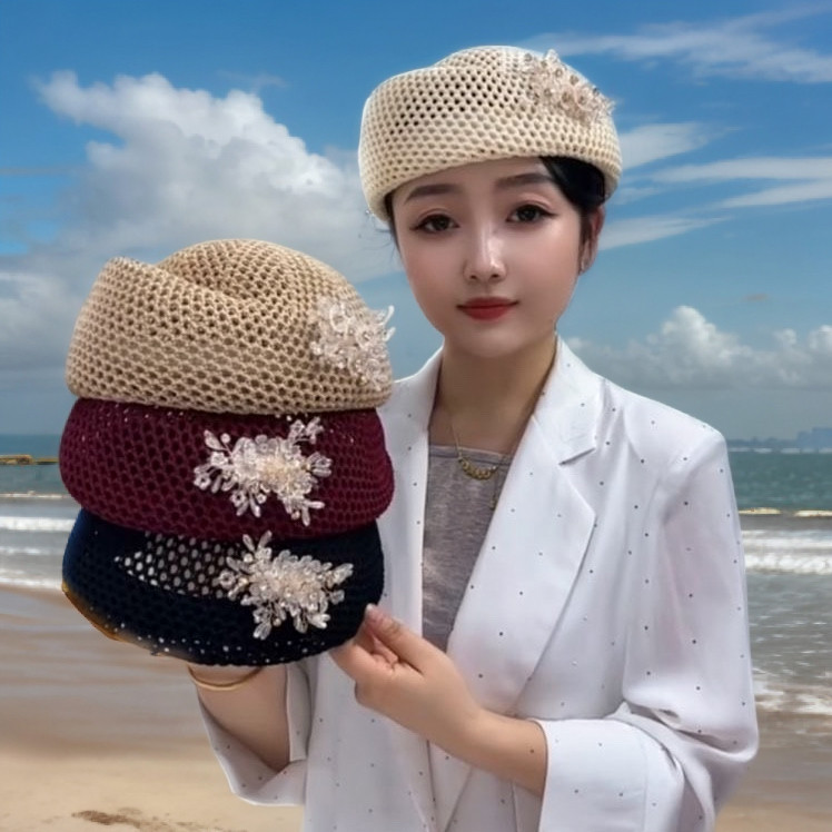 2026新款镂空串花空姐帽女帽时尚韩版女士个性贝雷帽网红帽子