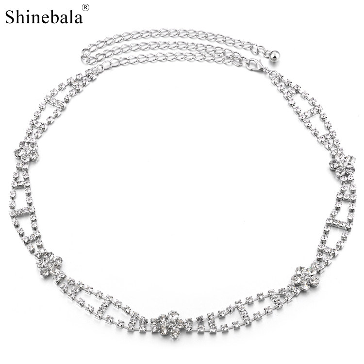 Shinebala肚皮舞腰链新款水晶金属镶嵌腰带超闪水钻时尚百搭腰饰