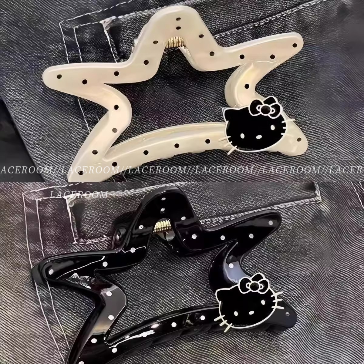 韩国东大门星星波点抓夹黑色kt猫咪减龄甜酷少女心卡通可爱头饰品