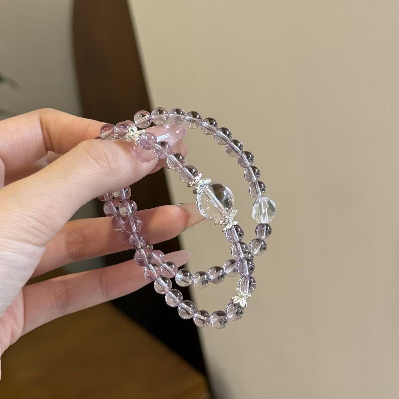 【绮梦】玻利维亚紫水晶双圈白水晶顶珠显白手串高级设计款手链