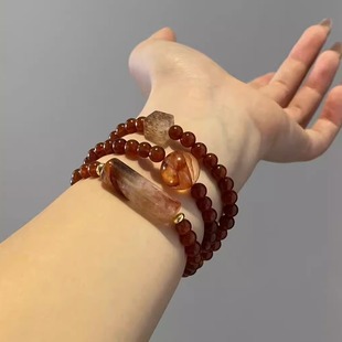 【女人之石】三圈石榴石多圈手串手链胶花超七水晶送朋友闺蜜礼物