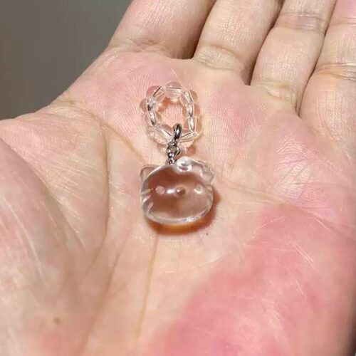 hellokitty跑环挂件天然白水晶kt猫水晶提溜手串手链diy配件配饰