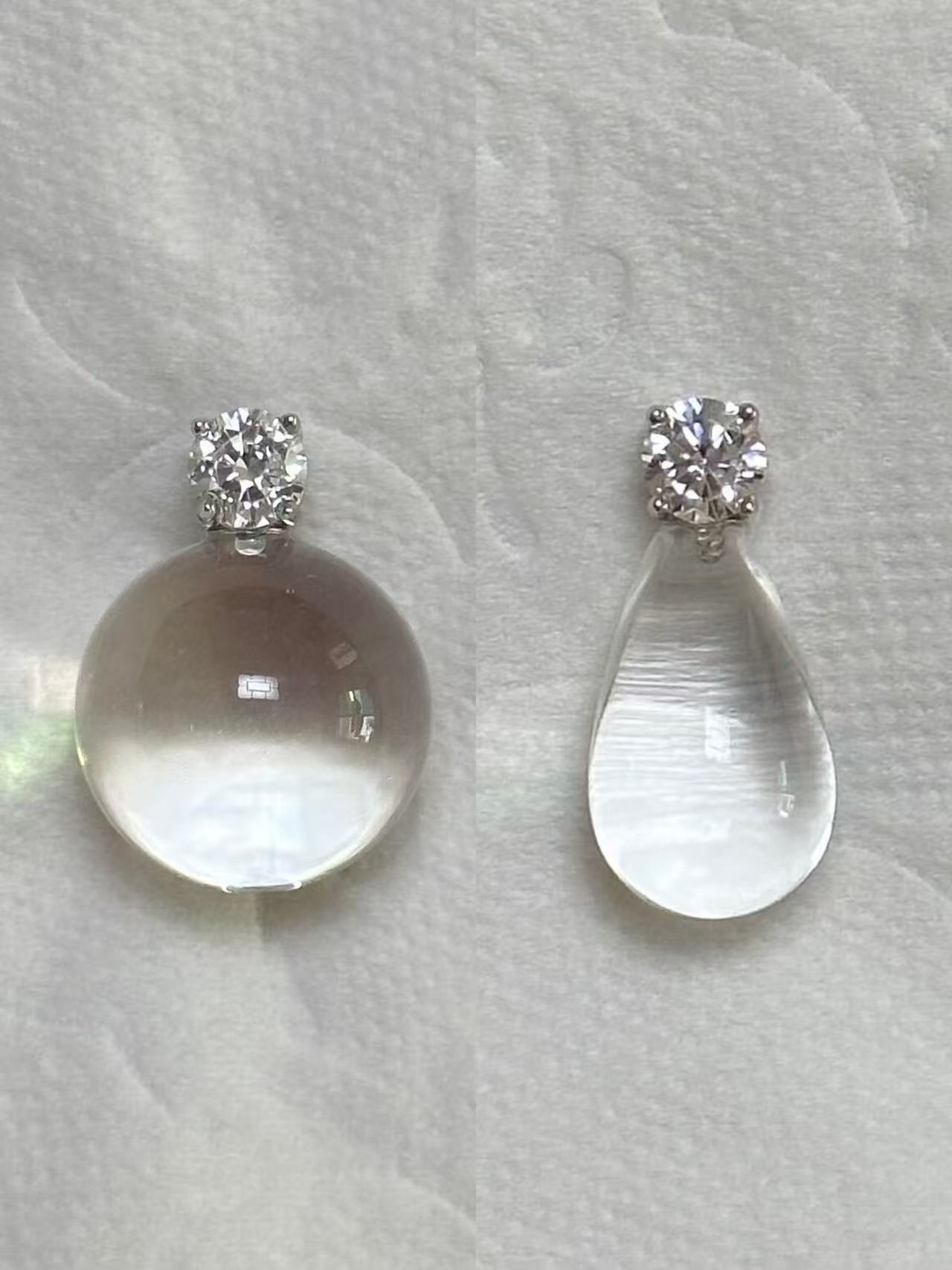 时尚天然双A净体白水晶水滴吊坠转运珠百搭diy项链配件镶钻饰品