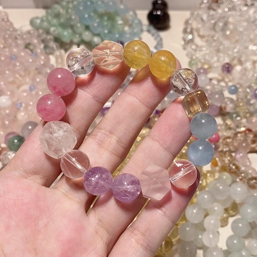 多宝手串手链樱花雨黄萤石紫水晶海蓝宝方糖随行