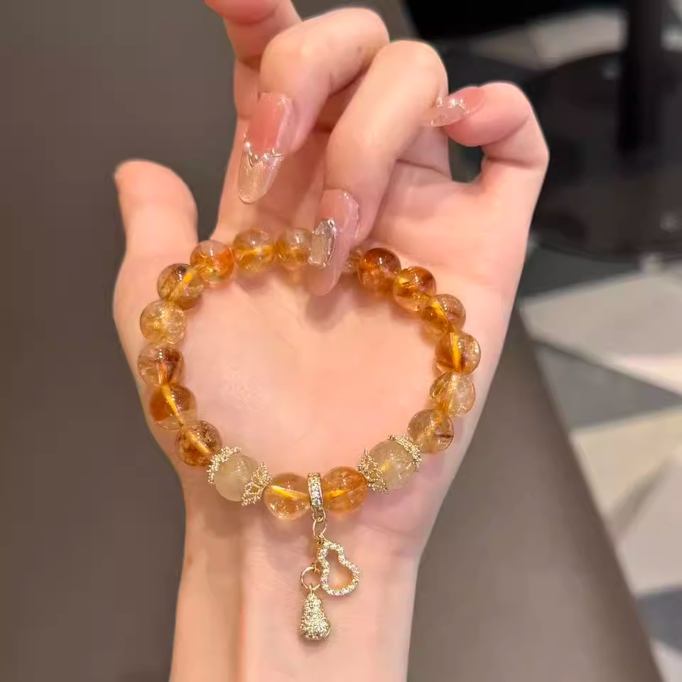 天然黄塔晶黄水晶手串招财转运旺事业金发晶金葫芦手链送朋友礼物