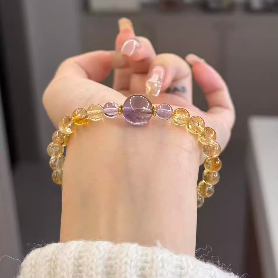 时尚小咪数黄水晶黄塔晶巴西紫水晶手串单戴叠戴手链送朋友礼物