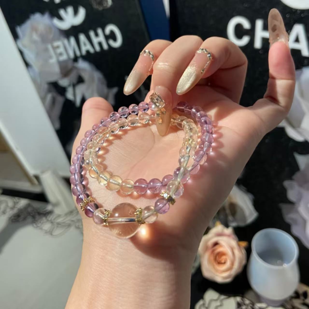 【紫黄双圈】高级设计感天然巴西紫水黄水晶双圈手串轻奢小众手链
