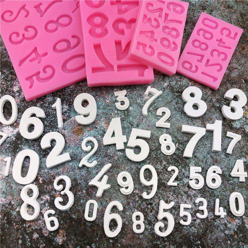 大小号数字硅胶翻糖蛋糕模具巧克力生日蛋糕装饰数字牌石塑粘土模