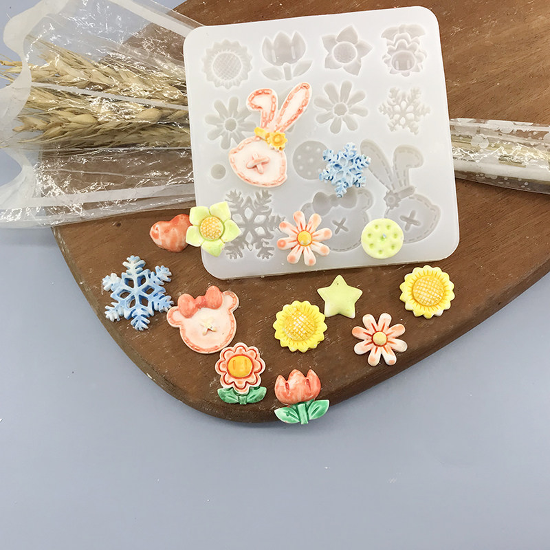 花朵太阳花玩偶头集合硅胶模具 diy手工滴胶黏土 翻糖巧克力模具