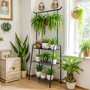 2025新款轻奢铁艺花架子客厅阳台靠墙多层植物架高级感花盆置物架